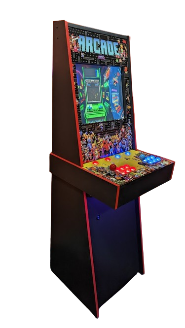 Corner view of retro 8 bit a upright arcade machine