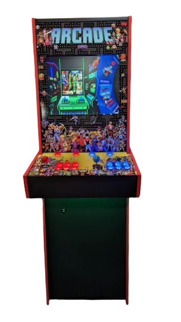 front view of retro 8 bit a upright arcade machine