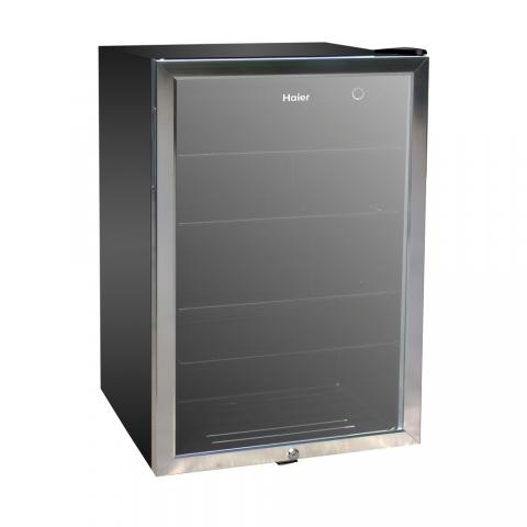 black stainless steel haier glassdoor mancave cooler